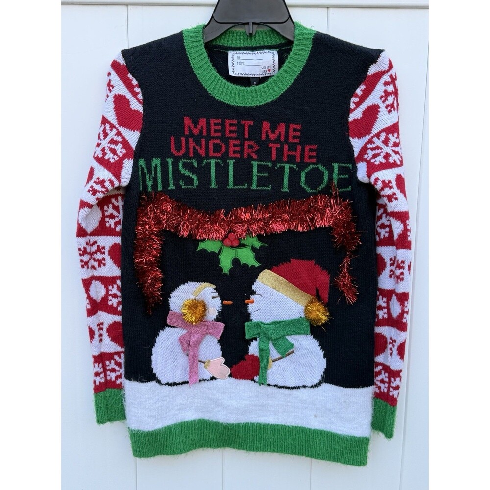 Derek Heart Women' Ugly Cute Christmas Pullover Sweater Mistletoe Sz Small